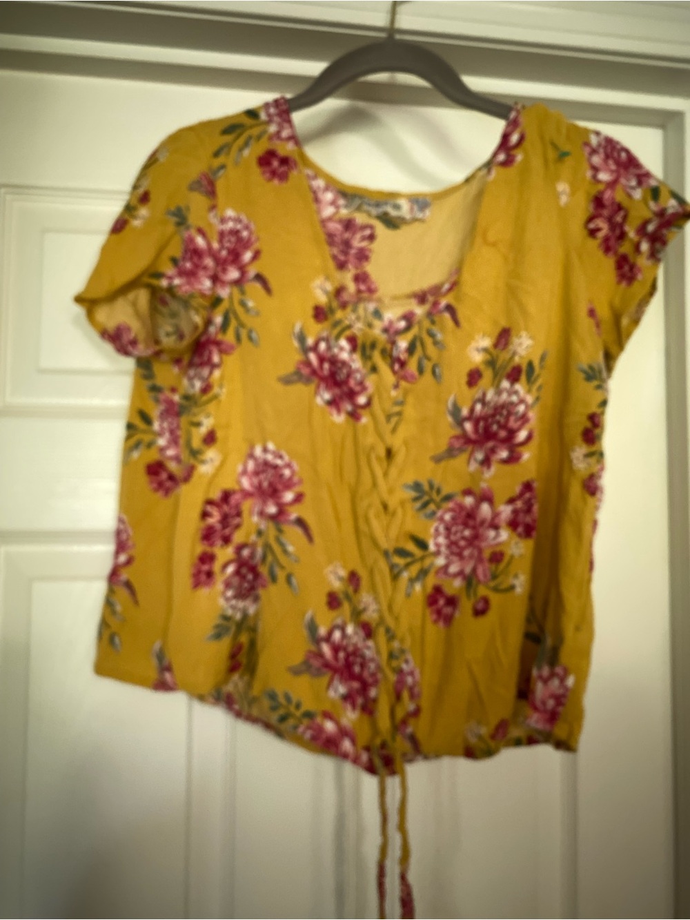 Pink Republic Floral Mustard Yellow Tie-Front Blouse